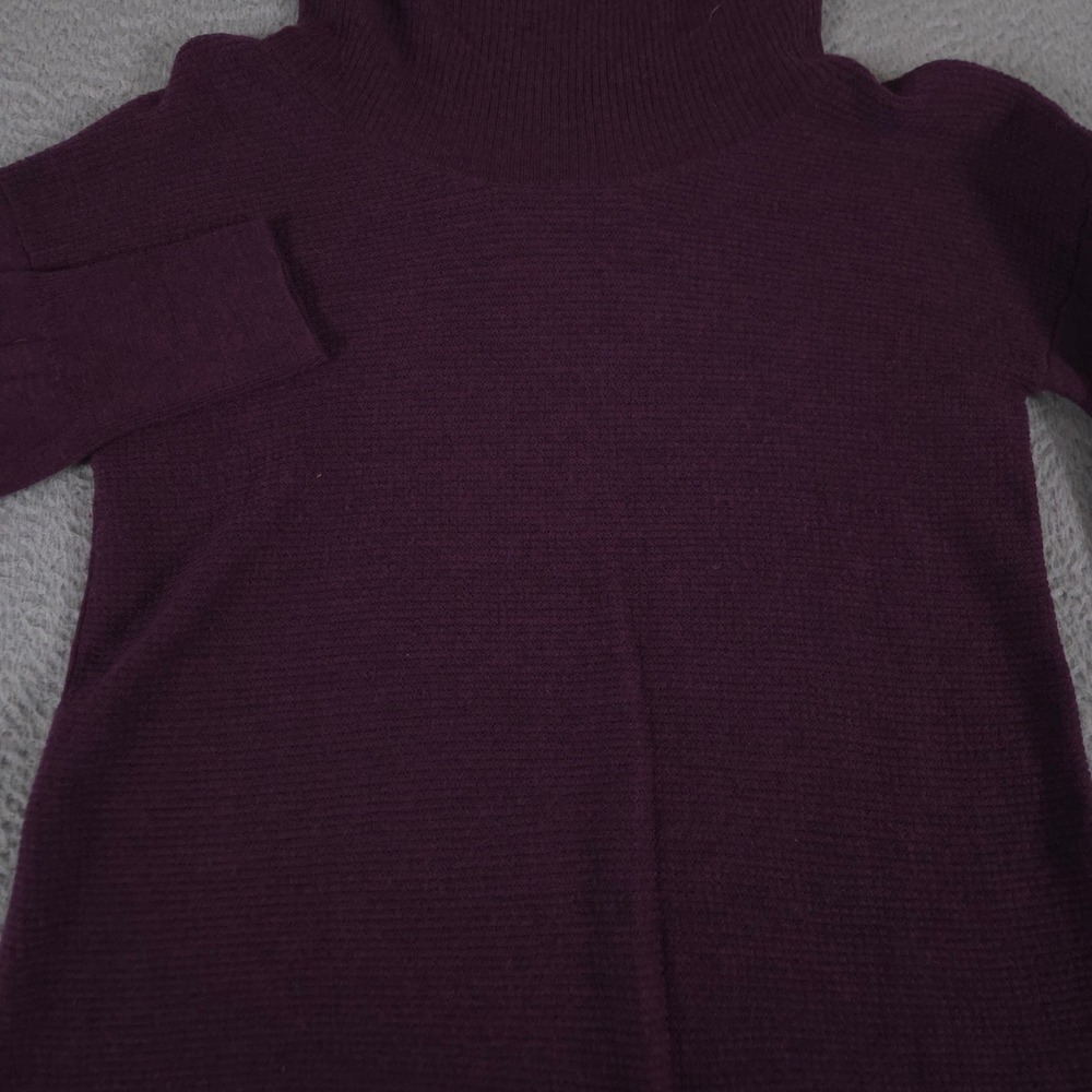 Tahari Sweater Womens Large Purple Extrafine Merino Wool Cowl Neck Curved Hem